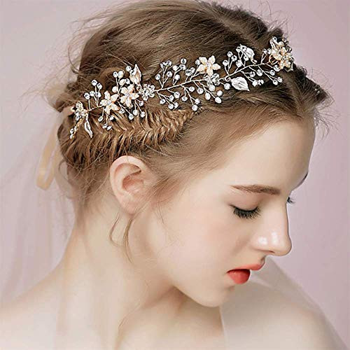 Denifery Bridal Silver Gold and Rose Gold Crystal Hair Vine Bridal Long Hair Vine Wedding Headpiece Bridal Hairpiece Crystal Headband Bridal Hair Accessory for Women and Girl -Gold-