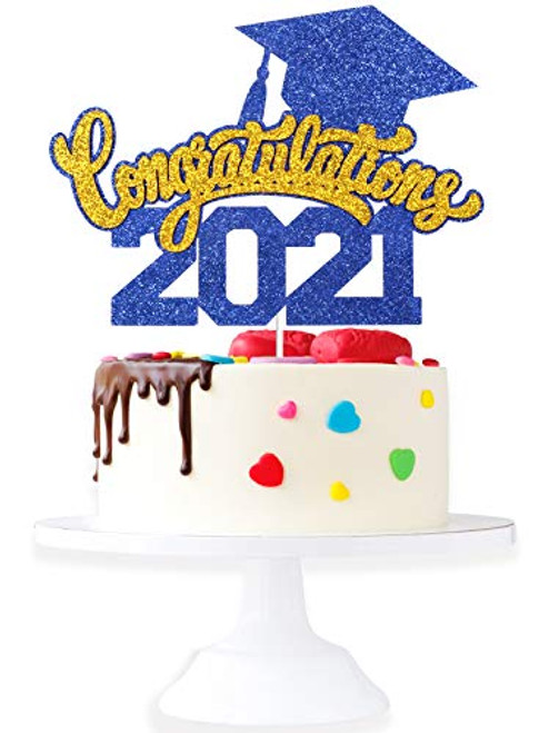 Congratulations 2021 Graduation Cake Topper - Class Of 2021 Grad Party Blue Glitter Cake Supplies - Congrats High School College Graduation Party Decoration Congratulations 2021 Graduation Cake Topper - Class Of 2021 Grad Party Blue Glitter Cake Supplies - Congrats High School College Graduation Party Decoration
