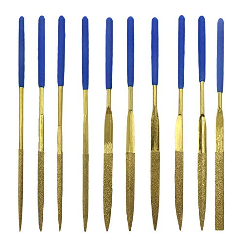 Sydien 10-Piece Diamond Needle File Set -Flat, Round, Half Round, Square, Triangular-3X140mm-