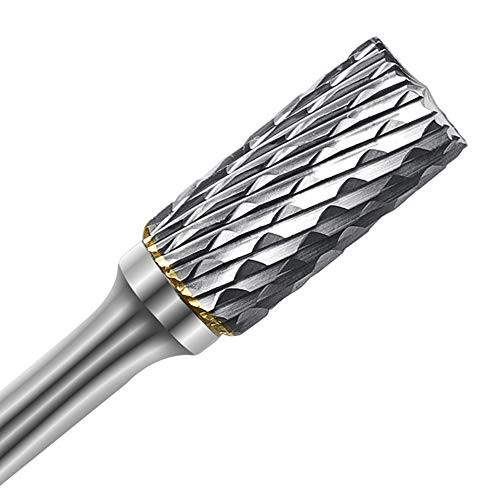 ASNOMY A-Type Tungsten Carbide Cuttng Burr Cylinder Shape with Radius End Double Cut Rotary Burr File-1/2" Cutter Dia X 1"Cutter Length- with 1/4'' shank, 1pcs