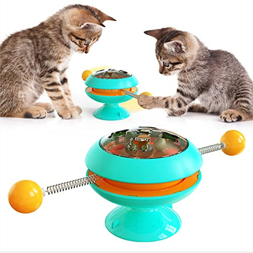 HUNY Interactive Cat Toys Balls, Windmill Catnip Toy with Suction Cup, Turntable Cat Toy for Indoor Funny Kitten Toys Pet Teasing Stick Toy for Cat-Blue- HUNY Interactive Cat Toys Balls, Windmill Catnip Toy with Suction Cup, Turntable Cat Toy for Indoor Funny Kitten Toys Pet Teasing Stick Toy for Cat-Blue-