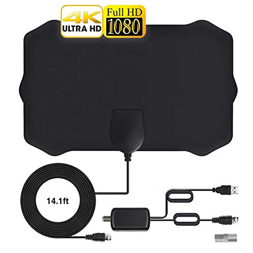 [Newest 2019] Digital HD TV Antenna, 60-120 Miles Range, 14.56ft Coax Cable Indoor TV Antenna Support 4K 1080p & All Older TV's Powerful HDTV Amplifier Signal Booster