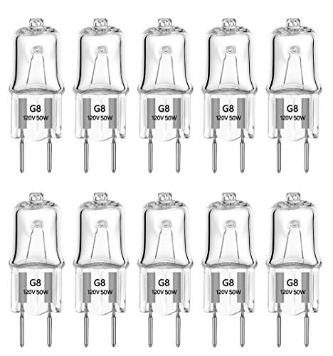 G8 Halogen Light Bulbs 50W 120V G8 Base 2Pin Xenon Light Bulb T4 JCD Type -10Pack-
