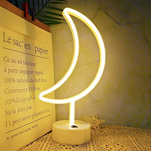 VIFULIN Moon Light Neon Signs LED Moon Neon Light Sign with Stand Base, LED Neon Lamps for Room Table Decor Battery and USB Powered LED Neon Light for Bedroom Living Room kids Room -Warm White- VIFULIN Moon Light Neon Signs LED Moon Neon Light Sign with Stand Base, LED Neon Lamps for Room Table Decor Battery and USB Powered LED Neon Light for Bedroom Living Room kids Room -Warm White-