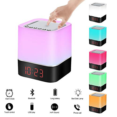 Night Light Bluetooth Speaker Alarm Clock, Wanhua Touch Sensor Bedside Lamp Wireless Bluetooth Speaker, Vanhua Touch Sensor Bedside Lamp Wireless Speaker with Lights for Kids, Party, Bedroom, Campin