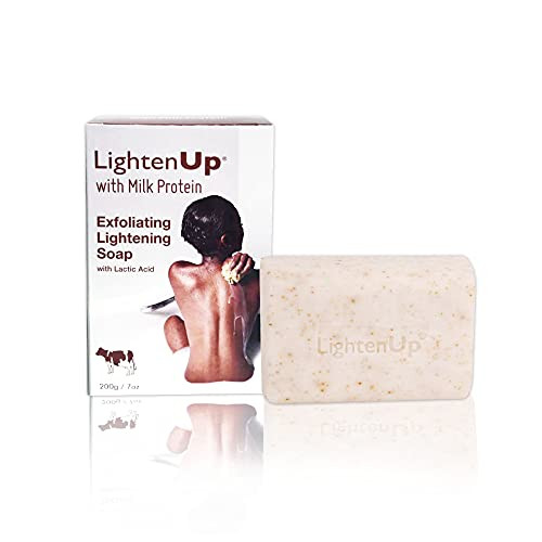 LightenUp, Lactic Acid Exfoliating Soap | 7.7 oz / 200 g | Brightening Bar, AHA Soaps, Fade Dark Spots on: Knees, Body, Armpits | with Shea Butter, Apricot, Milk Protein