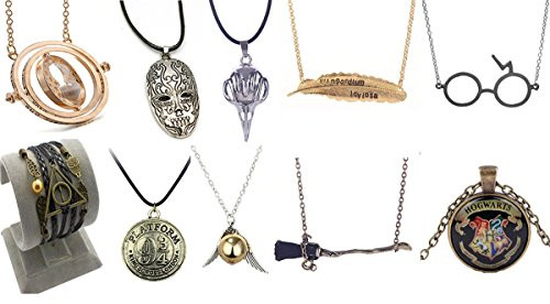10 Pack Harry Potter Pendant Necklace Time Turner Deathly Hallows Golden Snitch