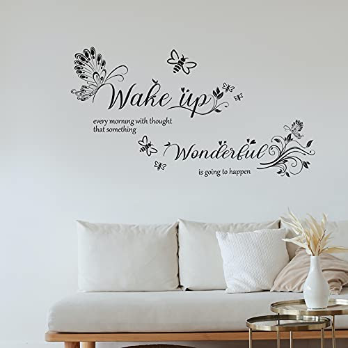 SAVITA 3 Sheets Vinyl Wall Decals Quotes Inspirational Wall Sayings Wake up Every Morning with The Thought That Something Wonderful is Going to Happen Motivational Bedroom Stickers