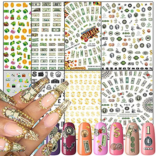 8 Sheets Money Dollar Nail Art Stickers Nail Adhesive Sticker Interesting Nail Decals Holographic 3D Gold Nail Art Design Acrylic Nails Supplies Decoration for Women Girls Manicure Tips Nails Art 8 Sheets Money Dollar Nail Art Stickers Nail Adhesive Sticker Interesting Nail Decals Holographic 3D Gold Nail Art Design Acrylic Nails Supplies Decoration for Women Girls Manicure Tips Nails Art