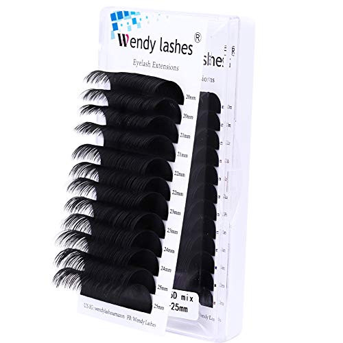 Lash Extensions D Curl 20-25mm Mixed Tray Classic Eyelash Extensions 0.15mm Individual Lashes Silk Eyelash Extension Lashes by WENDY -0.15-D, Mixed 20-25mm-
