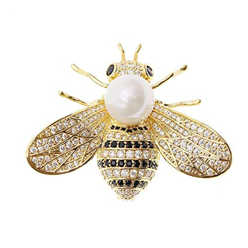 Honey Bee Brooches Crystal Insect Themed Bee Brooch Animal Fashion Shell Pearl Brooch Pin Gold Tone -white pearl- Honey Bee Brooches Crystal Insect Themed Bee Brooch Animal Fashion Shell Pearl Brooch Pin Gold Tone -white pearl-