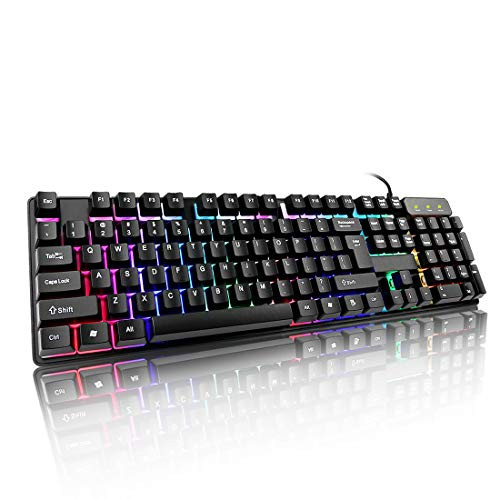 Attoe Gaming Keyboard,Wired Mechanical Feeling Backlit Gaming Keyboard with LED Rainbow Breathing Light - 104 Key Computer PC PS4 Gaming Keyboard (Black)