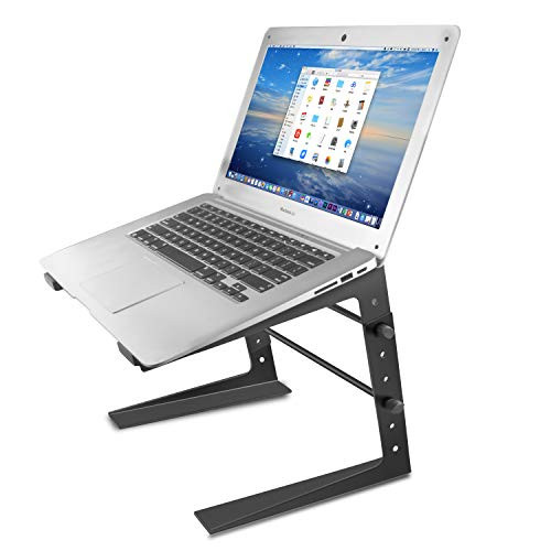 ARyee Portable Adjustable DJ Laptop Stand Universal Device Holder - 6.5 to 10.1 Inch Anti-Slip Standing Table Monitor or Computer Desk Workstation Riser with Level Height Alignment for DJ,PC,Gaming,Bl