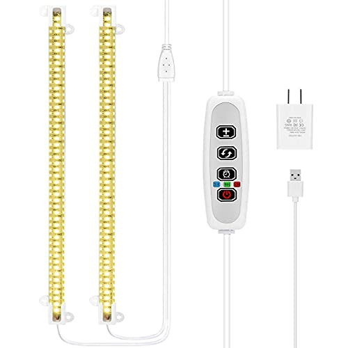 BraKaTi LED Plant Grow Light Strips Full Spectrum for Indoor Plants with Auto ON  and  Off 3/9/12H Timer, 48 LEDs / 4 Dimmable Levels, Sunlike Grow Lamp for Hydroponics Succulent, Two Pack