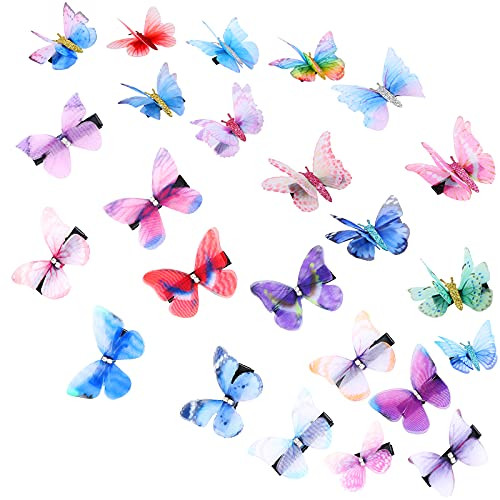 24 Pieces Realistic Butterfly Hair Clips, 3D Colorful Mesh Butterfly Hair Clips, Glitter Barrettes Butterfly Snap Hair Clips, Hair Accessories for Teens Women Girls
