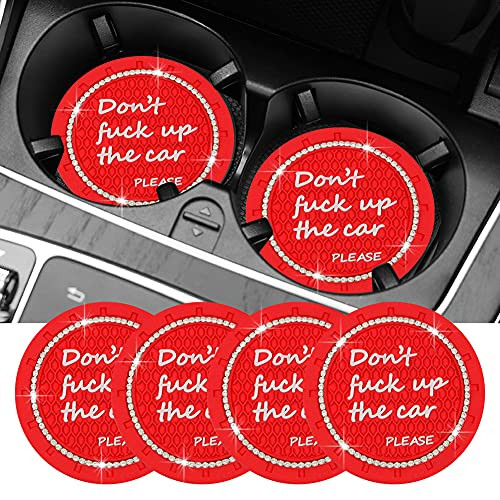 Eastlion Bling Cup Holder Insert Coasters,4Pcs Universal Bling Car Cup Coasters 2.75 inch Crystal Rhinestone Cup Holder Coasters Anti Slip Car Interior Accessories Silicone Cup Holders-Red-