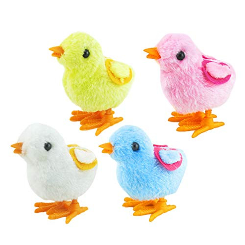 VALICLUD Easter Wind-up Toys Wind-Ups Easter Chicks Fluffy Jumping Chickens Clockwork Toy Easter Basket Filler Toy Easter Egg Hunt Novelty Toy for Party Supplies Birthday Goody Bags 4pcs
