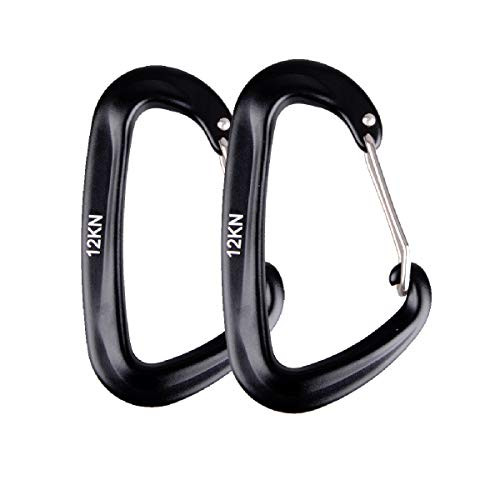 TRIWONDER 12KN 25KN Aluminium Wire Gate Carabiners - Heavy Duty D Shape Carabiners Lightweight Carabiner Clips for Hammock Camping Hiking -12KN Wire Gate - 2 Black-
