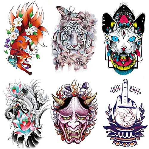 Oottati 6 Sheets Arm Fake Waterproof Temporary Tattoos Stickers Nine Tailed Fox Tiger Cat Koi Carp Prajna Finger Oottati 6 Sheets Arm Fake Waterproof Temporary Tattoos Stickers Nine Tailed Fox Tiger Cat Koi Carp Prajna Finger