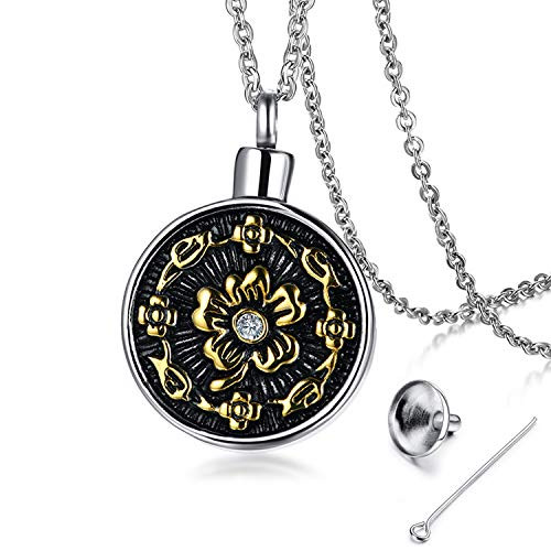 Urn Necklaces for Ashes Urns for Human Ashes Tree of Life Cremation Jewelry Necklace Pendant with Funnel Filler Kit -Flower Urn-