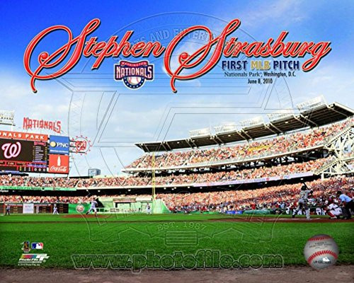 Stephen Strasburg First Pitch First MLB Game 2010 with Overlay Photo 8 x 10in