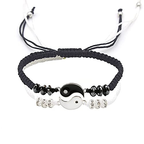Best Friend Bracelets for 2 Matching Yin Yang Adjustable Cord Bracelet for Bff Friendship Relationship Boyfriend Girlfriend Couple Gifts-2pcs-