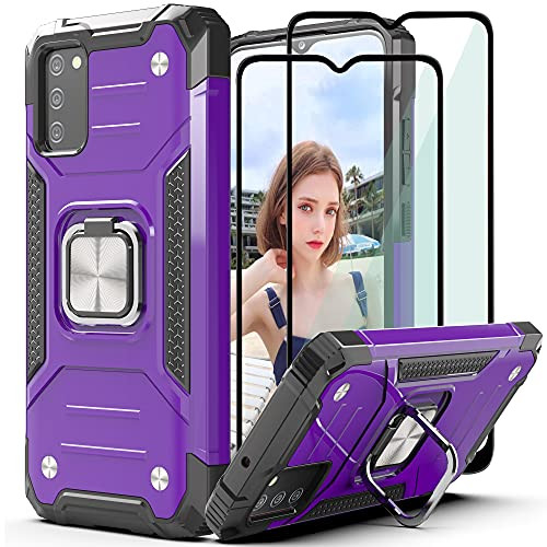 AYMECL Samsung Galaxy A02S Case Samsung A02S Case,with Full Coverage Tempered Glass Screen Protector[2 Pack- Military Grade Double Shockproof Protective Case,with Kickstand,for Galaxy A02S-Purple