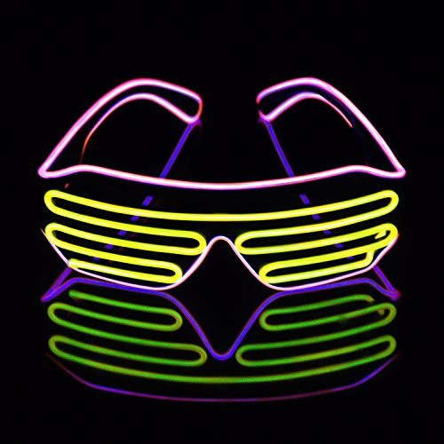 Light Up EL Wire Neon Shutter Glasses Flashing LED Rave Sunglasses for 80s, EDM, Parties Decorations-Pink plusYellow-