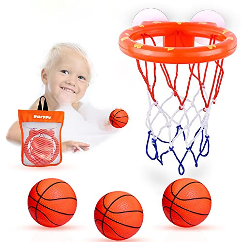 MARPPY Bath Toys, Bathtub Basketball Hoop for Toddlers Kids, Boys and Girls with 3 Soft Balls Set  and  Strong Suction Cup, Bathtub Shooting Game  and  Fun Toddlers Bath Toys for Boys or Girls