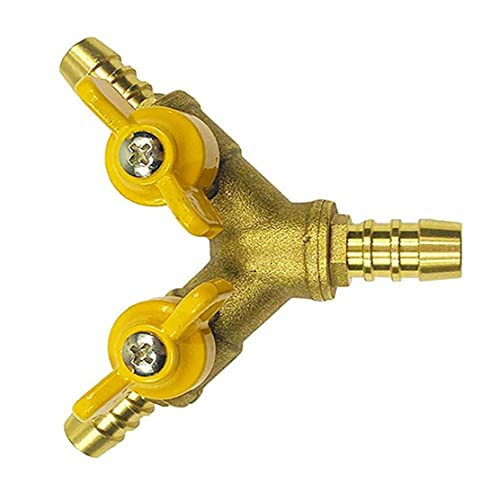 NIDONE Three-Way Valve 3 Way Hose Connector Barb Ball Valve Y Shape Water Splitter Gas Valve 2 Switch Brass Fitting Yellow