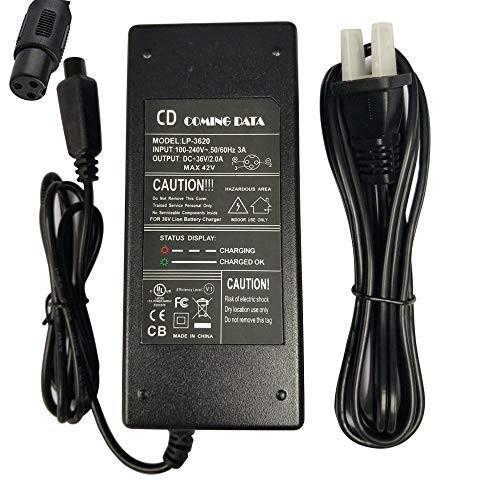 Lithium Battery Charger 36V 2A 3-prong lnline connector for electric toy car electric golf cart Electric bicycles motorcycles