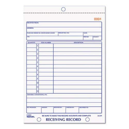 Rediform Receiving Record Book, Two-Part Carbonless, 50 Sets/Book -RED2L259-
