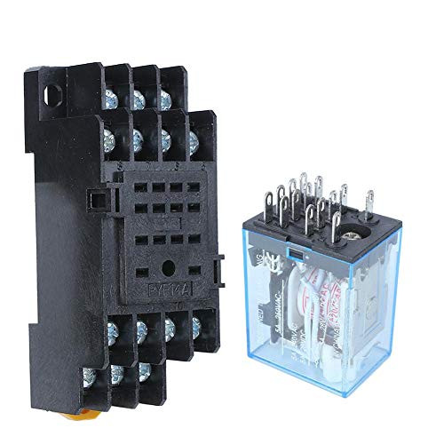 Stable 14 Pins Small Coil Power Relay with Base 4NO 4NC Miniature Relay Socket Type Terminal Form Easy Installation Industrial for Automatic Control Circuit-DC24V-