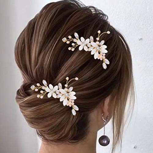 Barode Bridal Wedding Hair Pins Silver Sparkly Rhinestones Flower Hairpin Pearl Bride Hair Accessories for Women and Girlss-Pack of 2- -Gold- Barode Bridal Wedding Hair Pins Silver Sparkly Rhinestones Flower Hairpin Pearl Bride Hair Accessories for Women and Girlss-Pack of 2- -Gold-