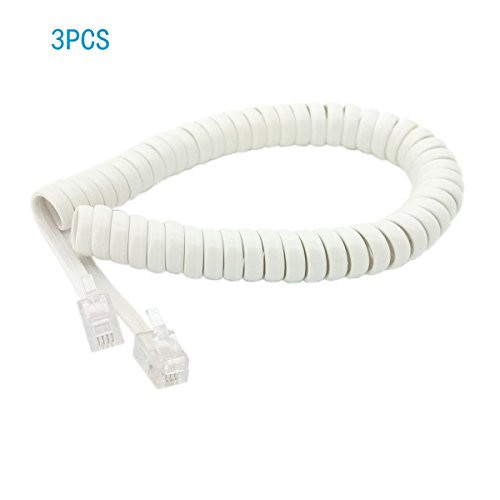 KANGDA Handset Cord, Telephone Handset Coiled Cable Telephone Spiral Cable 6ft White 3PCS