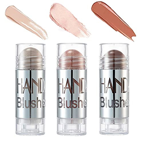3PCS Highlight Blush Sticks, Waterproof 3D Face Shimmer Contour Blush Sticks,Glow Subtle Shimmer Cream Pen,Chubby Highlighter Brighten  and Shading Makeup