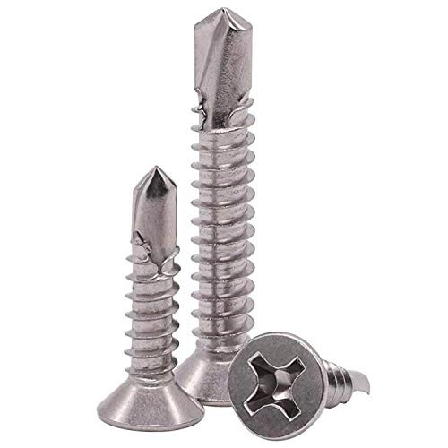 10 x 2" Flat Head Self Drilling Screw Pack of 50, 410 Stainless Steel, Phillips Drive Sheet Metal Tek Screws, Modified Truss Head Self Driller, Self Tapping Screws