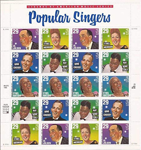 US Stamp 1994 Popular Singers Crosby, Jolson 20 Stamp Sheet 2849-53
