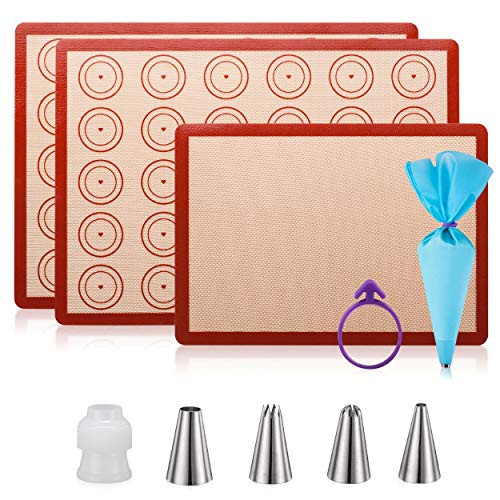 Silicone Macaron Baking Mat Bundle,1 Quarter Sheet Silicone Baking Mat and 2 Half Sheets Macaroon Baking Mat,Macaron Mat Silicone Baking Sheet Non-stick,1 Piping Pastry Bag with Bag Tie,4 Piping Tips Silicone Macaron Baking Mat Bundle,1 Quarter Sheet Silicone Baking Mat and 2 Half Sheets Macaroon Baking Mat,Macaron Mat Silicone Baking Sheet Non-stick,1 Piping Pastry Bag with Bag Tie,4 Piping Tips