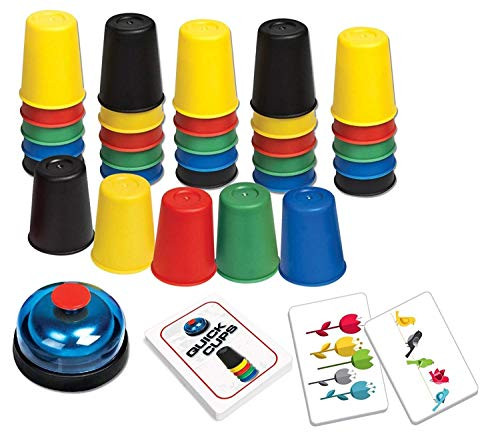 Quick Cups Games for Kids, LUXJET Classic Speed Stacking Cup Game for Kids Flying Stack Cup Parent-Child Interactive Game with 24 Picture Cards, 30 Cups (6 Sets of 5 Colors Each), Bell & Instruction