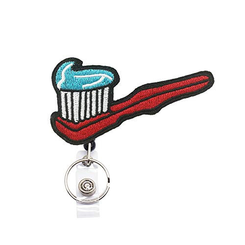 Reeleer Toothbrush Dentist Funny Badge Reels Retractable, with Alligator Clip and Key Ring, 24 inches Thick Pull Cord