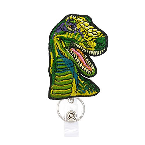 Reeleer Dinosaur Badge Reels Retractable, with Alligator Clip and Key Ring, 24 inches Thick Pull Cord