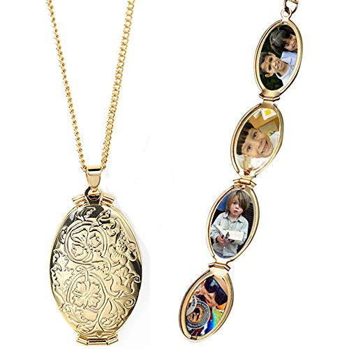 Nanafast Expanding Photo Locket Necklace Pendant 4 Pictures Chain Necklaces Memorial Gifts for Women Girls Gold-Style 6