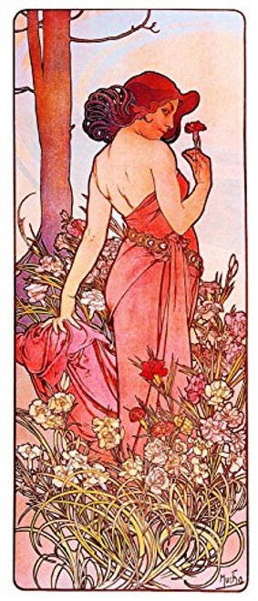 A SLICE IN TIME 1897 L Oeillet Carnation Beautiful Woman Classic French Nouveau by Artist Alphonse Mucha Vintage France Travel Advertisement Picture Poster Print. Picture Measures 5 x 13.5 inches. A SLICE IN TIME 1897 L Oeillet Carnation Beautiful Woman Classic French Nouveau by Artist Alphonse Mucha Vintage France Travel Advertisement Picture Poster Print. Picture Measures 5 x 13.5 inches.