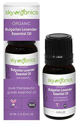 Organic Lavender Essential Oil by Sky Organics -10 ml.- 100 percent Pure Steam-distilled USDA Organic Lavender Essential Oil Natural Lavender Oil for Aromatherapy Diffuser Massage Candles and DIY
