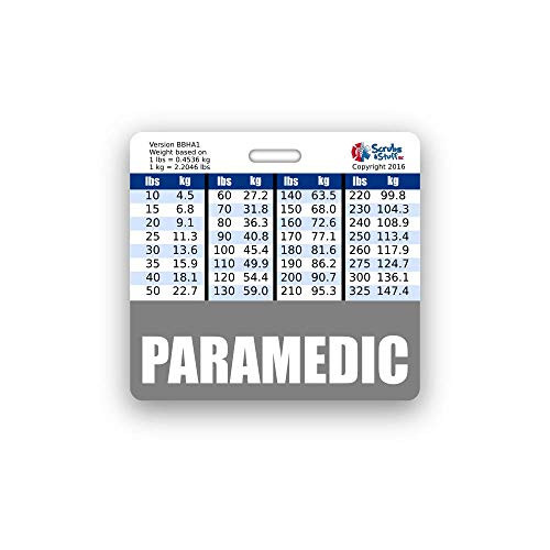 Paramedic Badge Buddy Horizontal w/Height  and  Weight Conversion Charts -Standard, Gray-