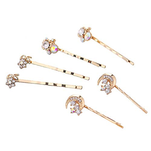Rhinestone Barrettes Bobby Pins for Women - Numblartd Set of 6 Fashion Moon Flower Alloy Hairpin Side Clip Hair Clip Hair Accessories