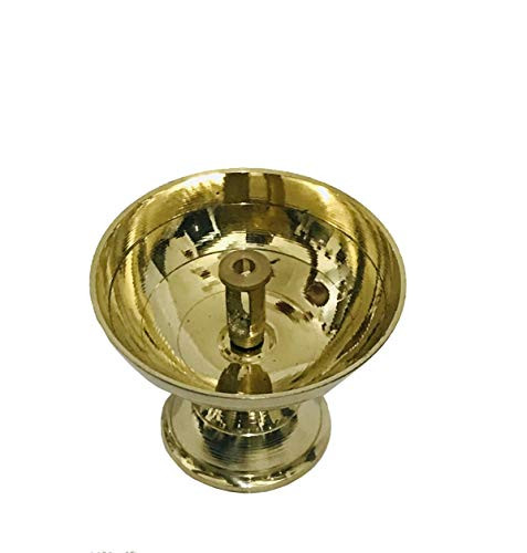 Round Jyot Brass Diya Golden Diya Pooja Dia with Stand Base Diwali Diya/Deepawali Deepak Oil Lamps/Christmas Decoration Engraved Unique Design Gift Items Pack of 1