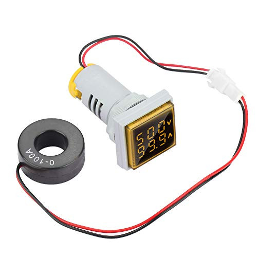 Mini Size LED Voltage Meter Indicator Plastic Stable Digital LED Voltmeter 60-500V 0-100A AC Voltage Signal Indicator for Testing-Yellow-