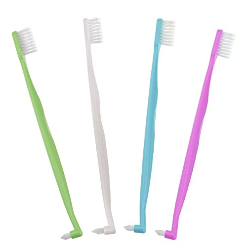 4 Pieces Tuft Toothbrush Tiny Small Head End Tuft Toothbrush, Orthodontic Soft Trim Wisdom Toothbrush Single Compact Interdental Interspace Brush -Double-
